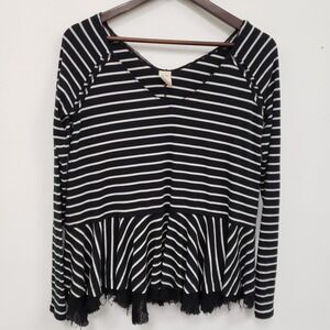 We The Free Women Grunge Emo Punk Oversized Peplum Top Size XS Black Ribbed Knit